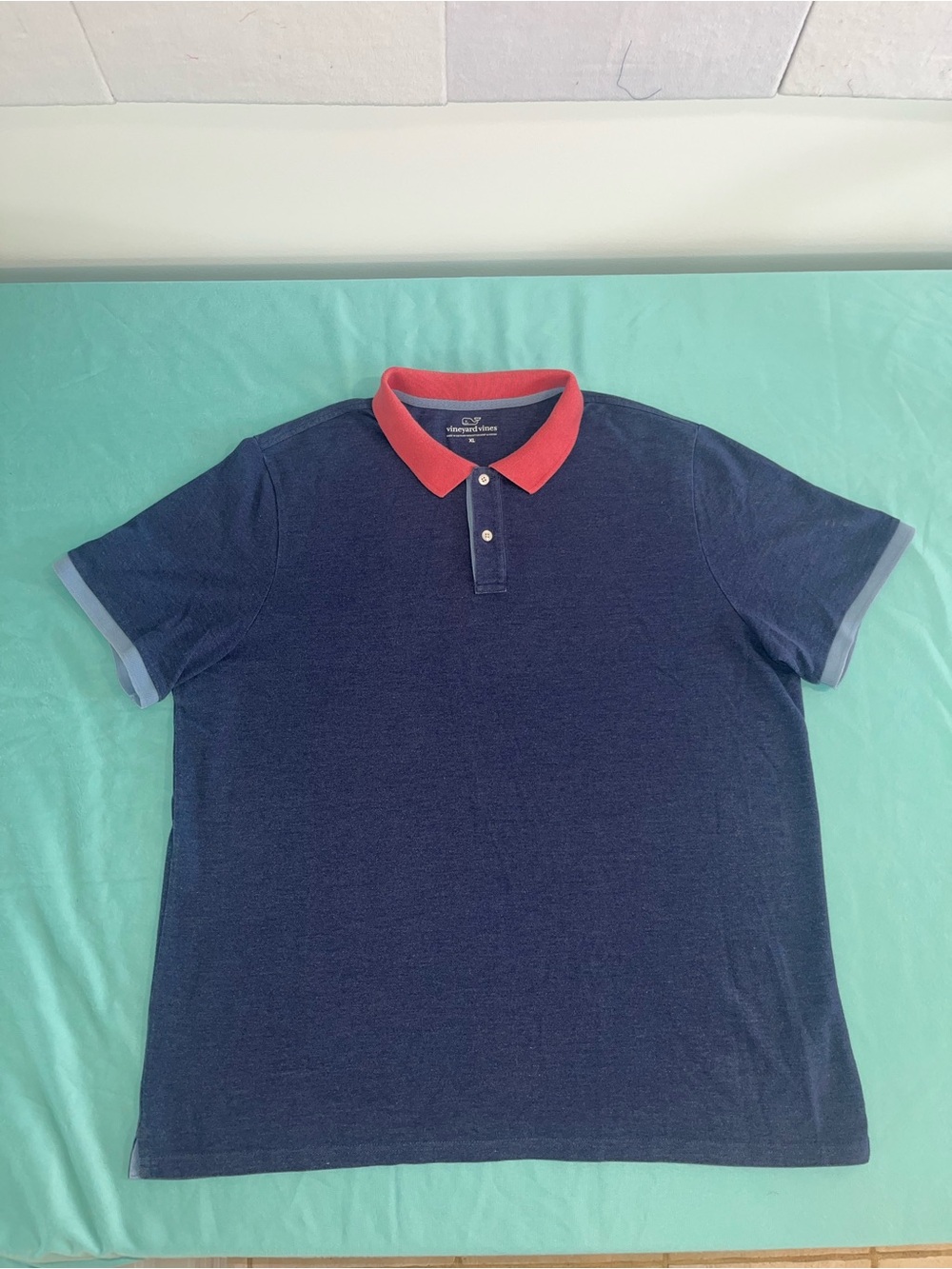 Vineyard Vines Navy Polo with Coral Collar